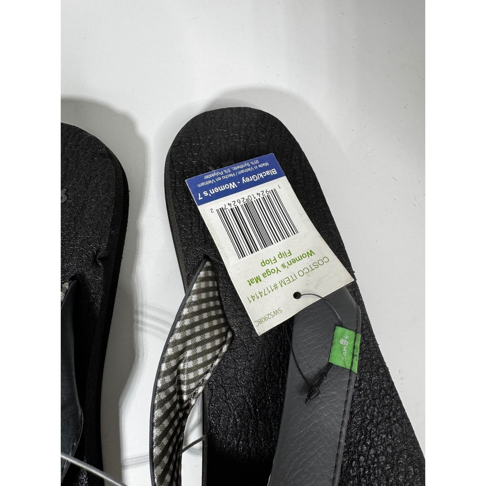 Sanuk Womens Yoga Mat Flip Flop Black Grey Gingham Sandals Size 7 SWS2908C NEW - Picture 3 of 7